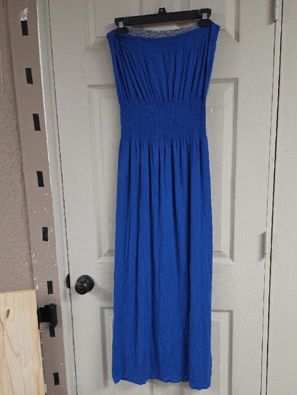 Blue Striped Strapless Maxi Dress - Picture 3 of 4
